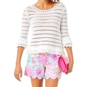 Lilly Pulitzer Irina Crochet Knit Sweater Top XS Resort Beach Vacation Coastal